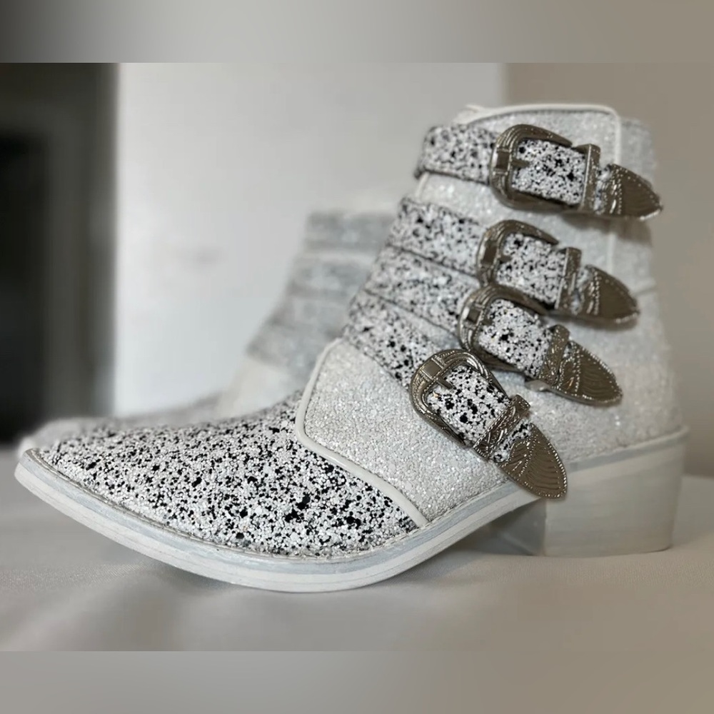 Toga Pulla-White Glitter Cowgirl Boots, Size 7, EU 38.